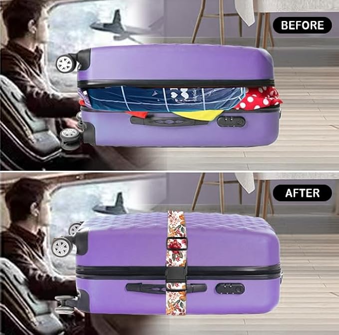 Luggage Straps for Suitcases Travel Belt Accessories, Cute Suitcase Strap, Adjustable Luggage Belt Strap, Heavy Duty with Quick-Release Buckle Luggage Strap Luxury Colorful Flowers