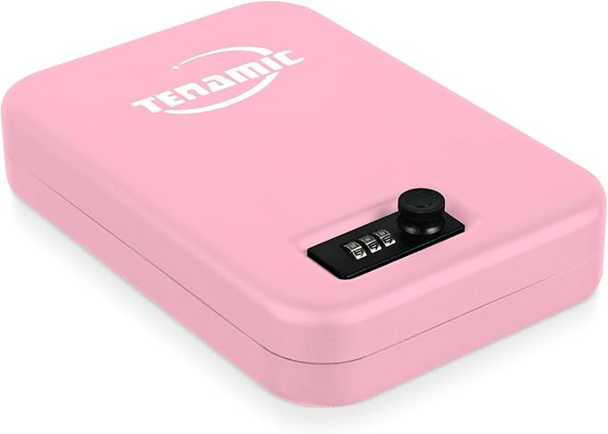 TENAMIC Pistol Safe, Portable Travel Gun Safe, Solid Steel Handgun Lock Box for Home, Gun Safes for Car, Pink