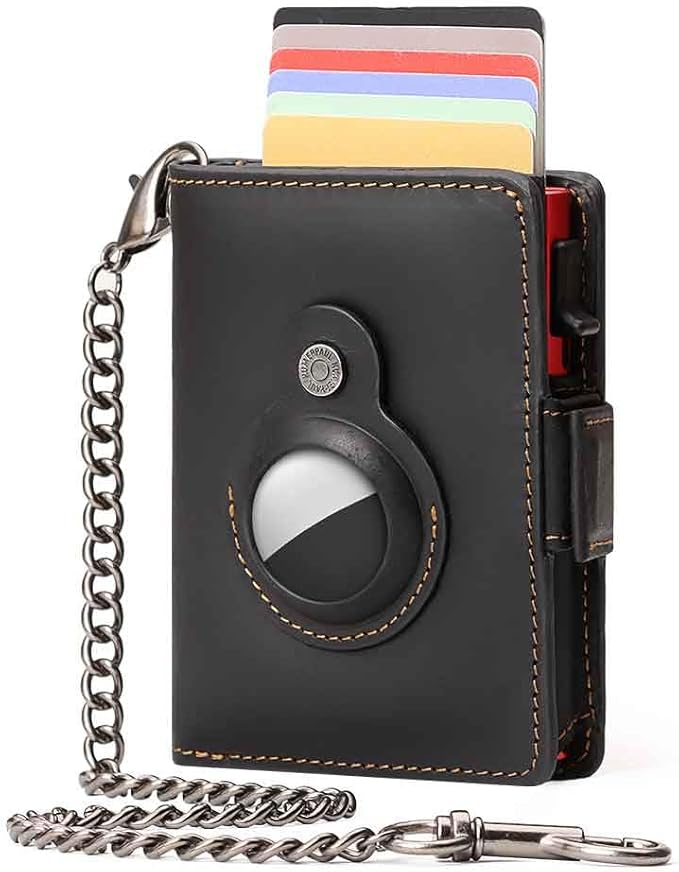 Mens Wallet Card Holder: Pop Up Aluminum Case, Genuine Leather, Smart, RFID Blocking, Slim, Minimalist, Front Pocket - 9-12Capacity | ID Window | Cash Slot