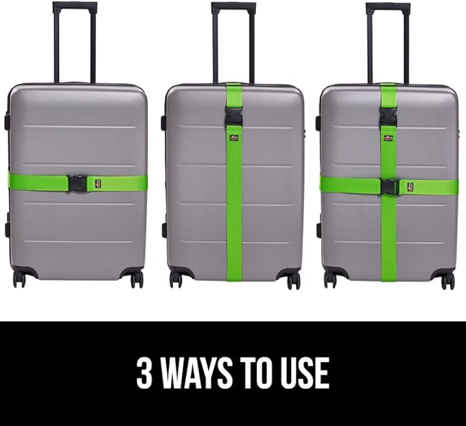 GORILLA GRIP Heavy Duty Adjustable Luggage Straps for Suitcases, Easy to Identify Travel Belt Connector Holds Suitcase Together, Extends Life of Bag, Strap Connects Two Bags, Accessories 2 Pack Green