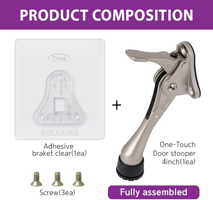 Door Stopper with Adhesive Bracket Stickers, No Drilling or Tools Needed, Available for All Doors, Door Holder, Heavy Door Stop, KickDown Door Stoppers by HASHI (Satin Nickel/Bracket 2pack)
