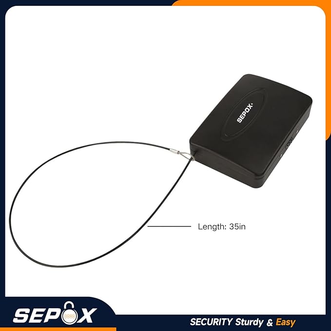 SEPOX® 4Pcs Water/Fire-Resistant Portable Security Case Lock Box Steel, Personal Travel Safe Storage Cabinet for Small Item, 3-Ft Cable, Ressetable Combination Lock for Dorm, Car, Sports, Office