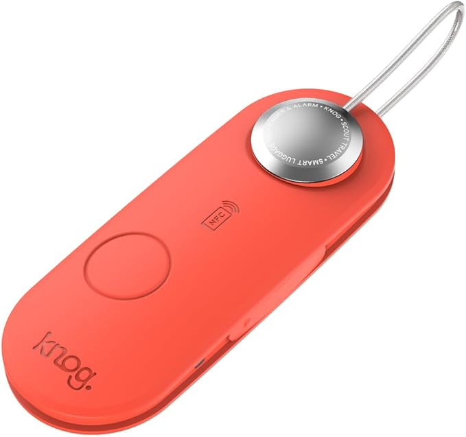 Knog Scout iOS Smart Tag, Tracker & 85d Alarm– Rechargeable Luggage Tag Compatible with iOS App & Apple Find My, Digital Contact Info, Remote Chime, Low Battery Alerts, Water-Resistant, Red