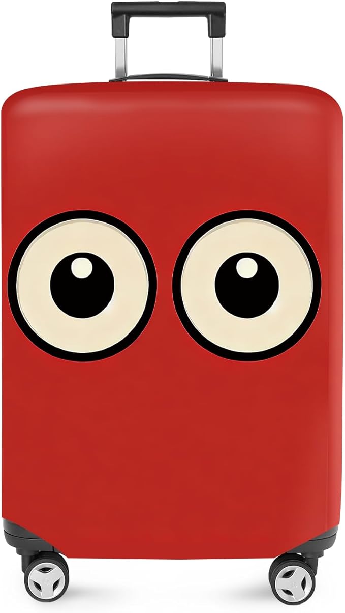 ANNA QUEEN Funny Cartoon Eyes Luggage Cover, Red Suitcase Protector with Cute Big Eyes Design, Travel Suitcase Cover for 20-22 Inch Luggage, Stretchable & Washable Spandex Travel Accessories