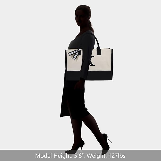 TOPDesign Embroidery Initial Canvas Tote Bag, Personalized Present Bag, Suitable for Wedding, Birthday, Beach, Holiday, is a Great Gift for Women, Mom, Teachers, Friends, Bridesmaids (Letter X)