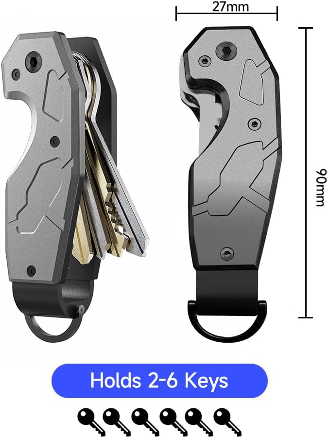 Zeeker Compact Key Organizer Keychain with Built-in Tools – Holds 1-6 Keys, Includes Bottle Opener, Hex Wrench, and Serrated Cutter – Minimalist Key Holder for Men and Women (Grey)
