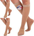 (3 Pairs - Closed Toe) Made in USA - Compression Socks for Women 15-20mmHg - Sheer Compression Knee High Stockings for Post Surgery, Pregnancy, Arthritis, Edema - Natural, Large - A101NA3-3