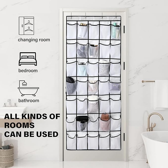 40 Mesh Pocket Over the Door Shoe Organizer,Hanging Shoe Rack for Closet Storage Holder for Dorm Room College Classroom Storag(White)