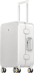 LEVEL8 Zipperless Carry On Luggage Airline Approved with Aluminum Frame, Cute Hardshell Suitcase with Spinner Wheels, Metal Rolling Travel Case with Tsa Locks, 20 Inch, Off White