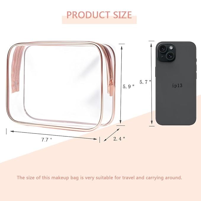 Clear Toiletry Bag, 3 Packs TSA Approved Water resistant Travel Organizer, Airport Airline Travel Essential Carry On Makeup Cosmetic Bags for Women, 3Color - 3 packs