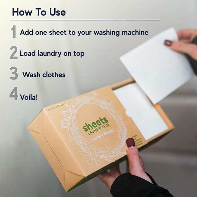Sheets Laundry Club Laundry Detergent Sheets – 50 Sheets (100 Loads), Fresh Linen, Hassle-Free Laundry, Quick-Dissolving, Hypoallergenic, Septic Safe, Plastic-Free Packaging