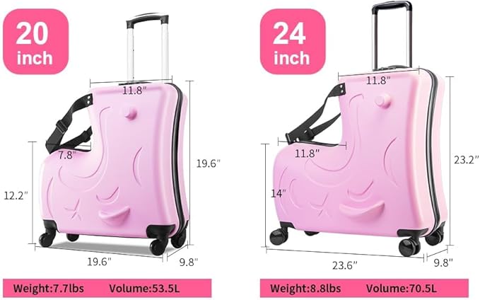 Travel Suitcases PC Kids' Luggage Suitcase with Wheels Ride-On Rolling Trolley Case Fits to Kid 6-12 Years Old (Checkd-24-Inch)