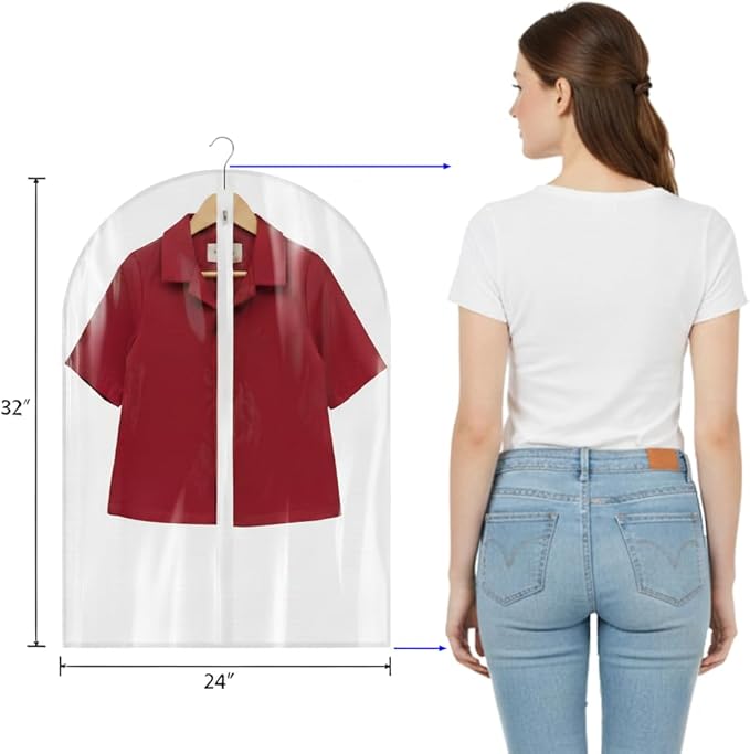 All Clear Garment Bags for Travel - 32”PEVA Waterproof Suit Cover with Zipper for Hanging Clothes, Shirts, Sweaters - Durable Dresser for Closet Storage, Dustproof & Moisture Resistant - 32”/2 Pack