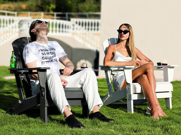 SERWALL Adirondack Chair with Cup Holders - Composite Adirondack Chairs HDPE Outdoor Chairs All Weather Use- White