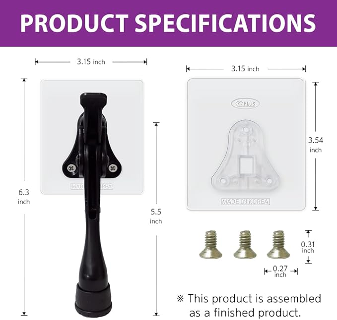 Door Stopper with Adhesive Bracket Stickers, No Drilling or Tools Needed, Available for All Doors, Door Holder, Heavy Door Stop, KickDown Door Stoppers, Bottom of Door by HASHI (Black/Bracket 4pack)