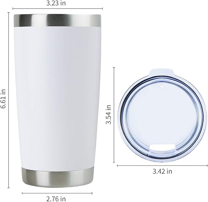 DOMICARE 20oz Stainless Steel Tumbler Bulk with Lid, Double Wall Vacuum Insulated Travel Mug, Powder Coated Coffee Cup, Powder White, 1 Pack