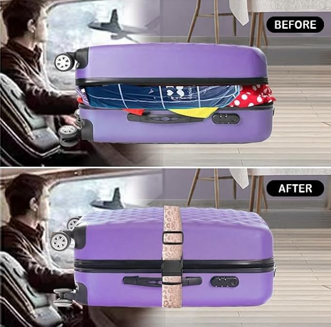 Luggage Straps for Suitcases Travel Belt Accessories, Cute Suitcase Strap, Adjustable Luggage Belt Strap, Heavy Duty with Quick-Release Buckle Luggage Strap Glitter Leopard