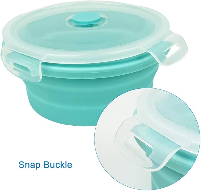 Collapsible Bowl Silicone Collapsible Container Food Storage Containers Collapsible Camping Bowl for Travel Camping Hiking with Airtight Plastic Lids and 2Pack Silicone Dish Sponges- Blue, 800ml