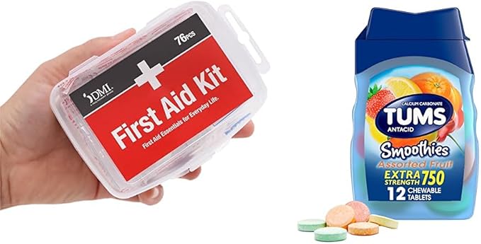 DMI 76-Piece First Aid Kit and TUMS 12 Count Smoothies Extra Strength 750mg Calcium Carbonate Antacid Chewable Tablets Bundle