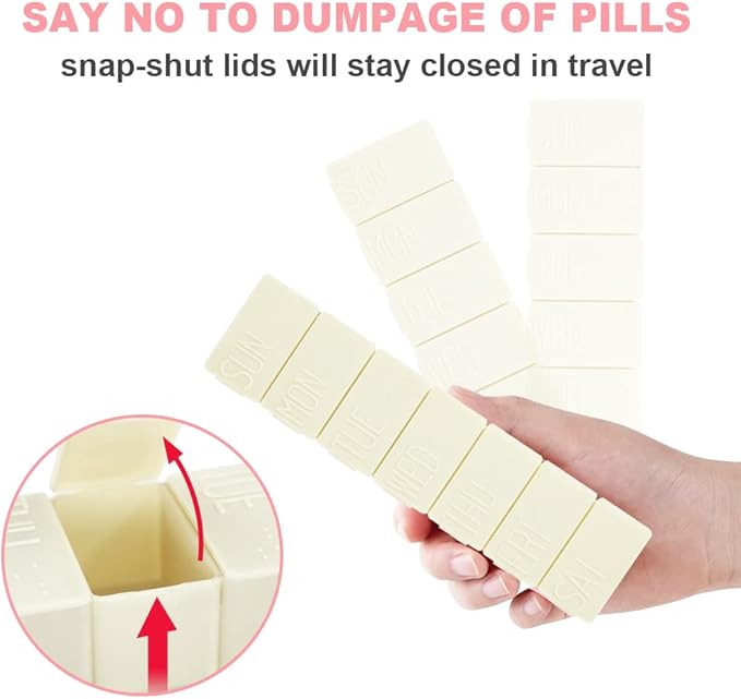 4Pack Weekly Pill Organizer,Small 7 Days Pill Cases Travel Daily Pill Box for Fish Oil, Calcium Tablets Supplements and Other Vitamin Pill
