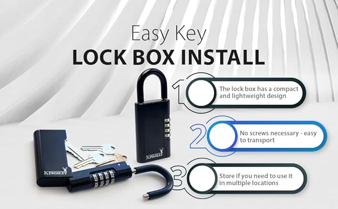 Kingsley Guard-a-Key Black Realtor's Lockbox Portable Resettable Hanging Key Safe Combination Lock Box for House Keys, Realtors, Vacation Rentals, Black