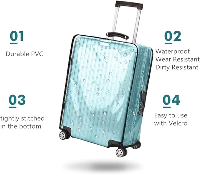 Suitcase Covers for Luggage – TSA Approved Clear PVC Luggage Protector Cover, Thick Transparent Waterproof Sleeve with Large Hook and Loop Closure, Fits 30" Wheeled Suitcases