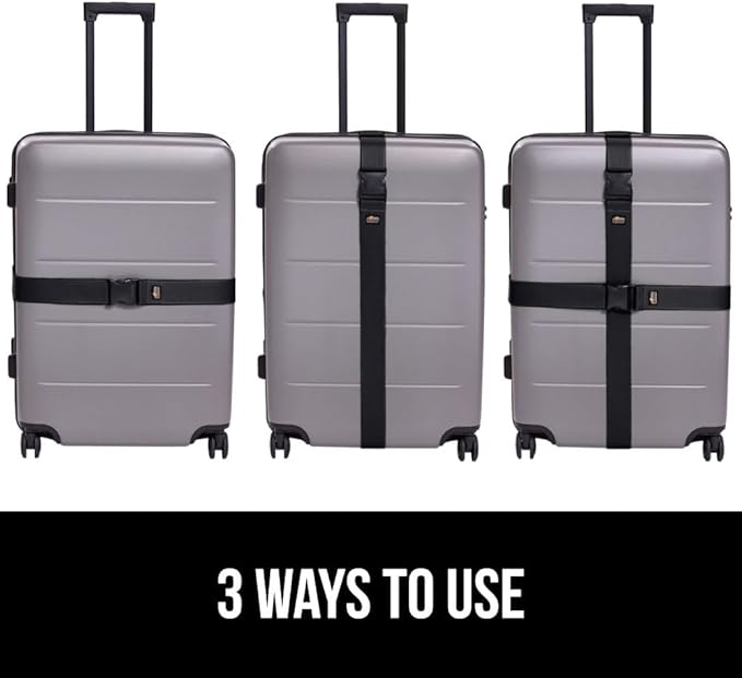 GORILLA GRIP Heavy Duty Adjustable Luggage Straps for Suitcases, Easy to Identify Travel Belt Connector Holds Suitcase Together, Extends Life of Bag, Strap Connects Two Bags, Accessories 2 Pack Black