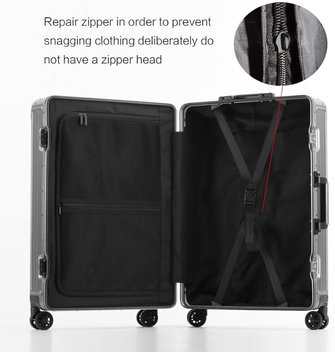 Metal all aluminum carry-on suitcase 20 "hard face, TSA lock and rotating wheel zippered luggage set (dark grey, 20 '')