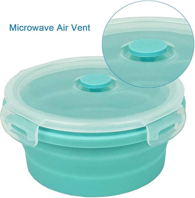 Collapsible Bowl Silicone Collapsible Container Food Storage Containers Collapsible Camping Bowl for Travel Camping Hiking with Airtight Plastic Lids and 2Pack Silicone Dish Sponges- Blue, 1200ml