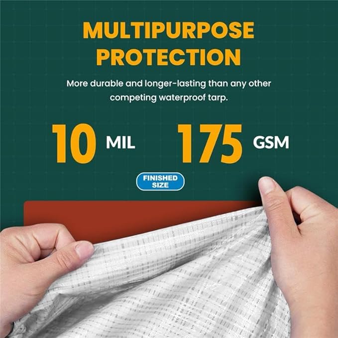 Large Waterproof Tarp - Heavy Duty 10 Mil Thick Poly Tarpaulin Ideal for Canopy Tents, Boats, RV or Pool Covers - Multipurpose Protective Tarps with Grommets for Indoor and Outdoor Use | 40' x 40'