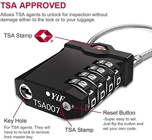 ZHEGE TSA Luggage Locks, Zipper Lock with Inspection Indicator, 4 Digit Cable Lock with 5.5 Inch Flexible Cable for Suitcase, Backpack, Baggage, Gym Locker, Toolbox (2 Pack, Black and Silver)