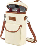 Tirrinia 2 Bottle Wine Gift Tote Carrier - Leakproof & Insulated with large pockets Wine Cooler Bag for Travel, Wine Tasting, Party, Dinner, Great Gift for Wine Lover