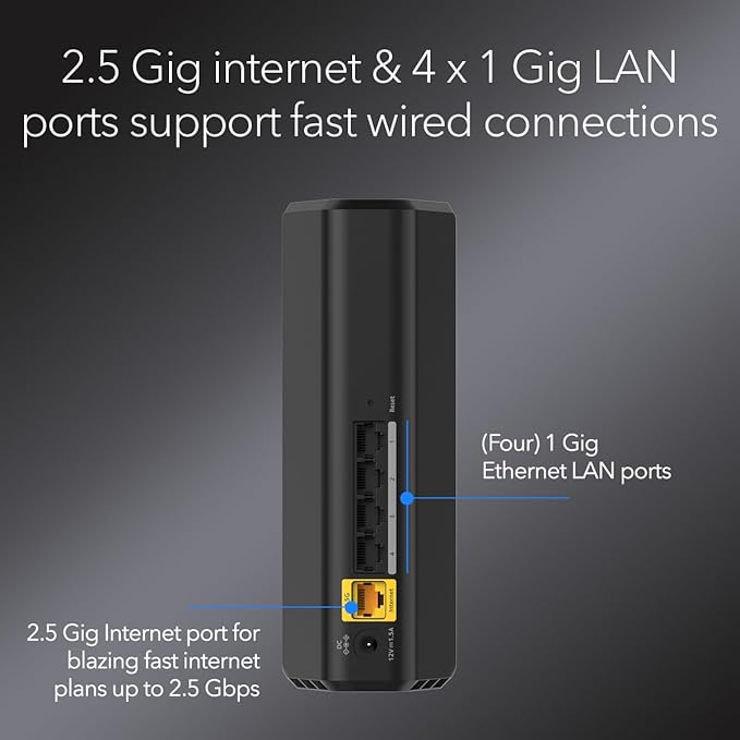 NETGEAR Nighthawk Dual-Band WiFi 7 Router (RS90) – Security Features, BE3600 Wireless Speed (up to 3.6 Gbps) - Covers up to 2,000 sq. ft., 50 Devices – 2.5 Gig Internet Port - Free Expert Help