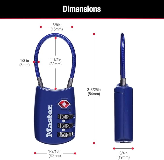Master Lock Blue Set Your Own Combination TSA Approved Luggage Lock, Travel Zipper Padlock is Perfect for Suitcases, Bags, or Backpacks, 4 Pack, 4688BLUEC4