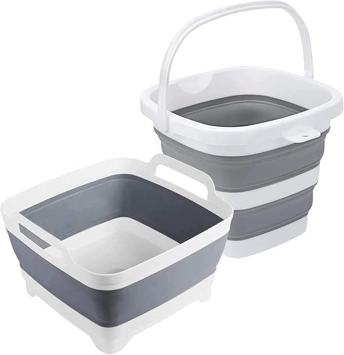 Collapsible Basin Bucket,9L Collapsible Dishpan with Drain Plug for Kitchen Sink,5L Portable Foldable Small Plastic Water Supplies for Outdoor Garden Camping Fishing Car Wash(Sets of 2)