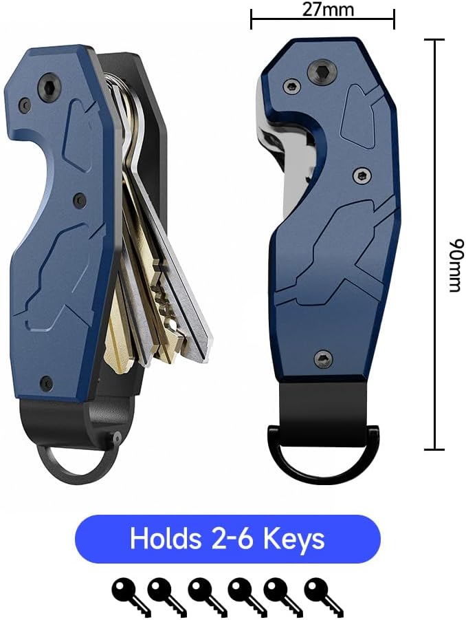 Zeeker Compact Key Organizer Keychain with Built-in Tools – Holds 1-6 Keys, Includes Bottle Opener, Hex Wrench, and Serrated Cutter – Minimalist Key Holder for Men and Women (Blue)