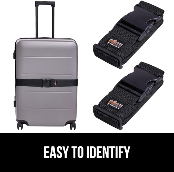 GORILLA GRIP Heavy Duty Adjustable Luggage Straps for Suitcases, Easy to Identify Travel Belt Connector Holds Suitcase Together, Extends Life of Bag, Strap Connects Two Bags, Accessories 2 Pack Black