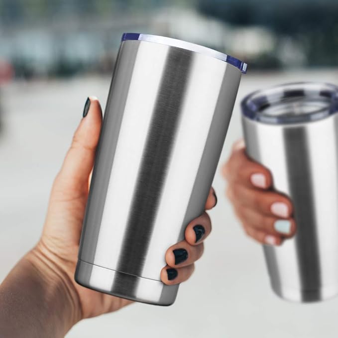 20oz Tumbler Bulk Stainless Steel Vacuum Insulated Tumblers with Lid Double Wall Travel Mug, Powder Coated Coffee Cup, Suitable for Ice Drinks and Hot Beverage (Stainless steel 12pack)