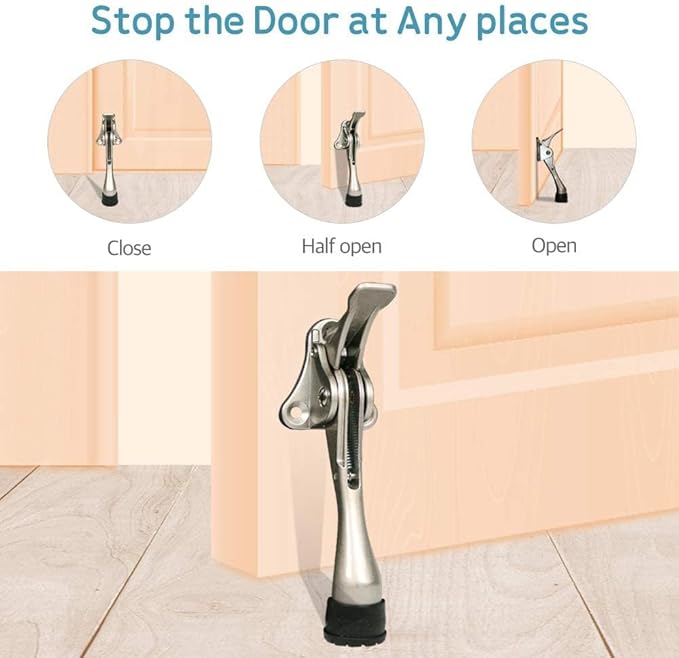 Door Stopper, One-Touch semi-Automatic Metal Door Stopper, with Non-Slip Rubber Tip for Wood, Concrete, Tiled, and Carpeted Floors (4inch x 2pack, Black)