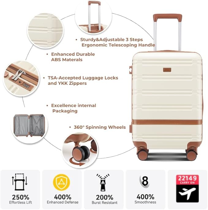 Luggage Sets 3 Piece with spinner wheels, PC+ABS Hard Shell Travel Luggage,Lightweight Carry-on suitcases with TSA Lock,YKK Zippers (black)