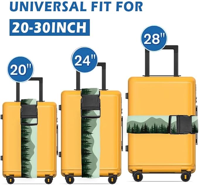 Luggage Straps for Suitcases Travel Belt Accessories, Cute Suitcase Strap, Adjustable Luggage Belt Strap, Heavy Duty with Quick-Release Buckle Luggage Strap Black Mountain