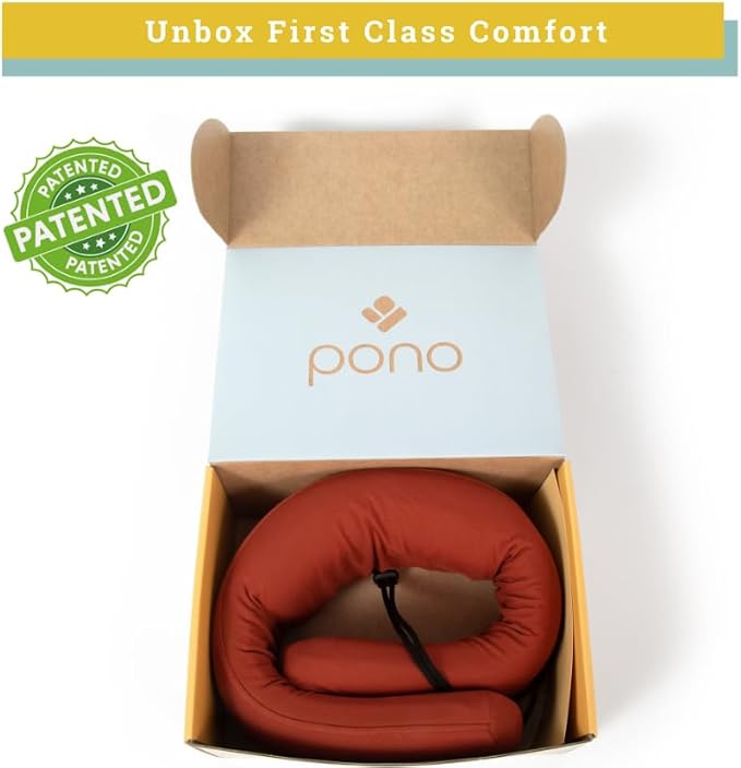 Pono Neck Cradle Travel Pillow: Memory Foam, Ergonomic 360° Adjustable Support, Prevents Neck Pain/Head Nods. Infinity Shape Fits All Adults. Foldable Design for Easy Portability (Amber Blaze)