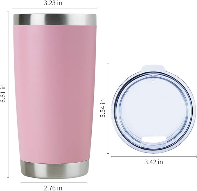 DOMICARE 20oz Stainless Steel Tumbler Bulk with Lid, Double Wall Vacuum Insulated Travel Mug, Powder Coated Coffee Cup, Pink, 1 Pack