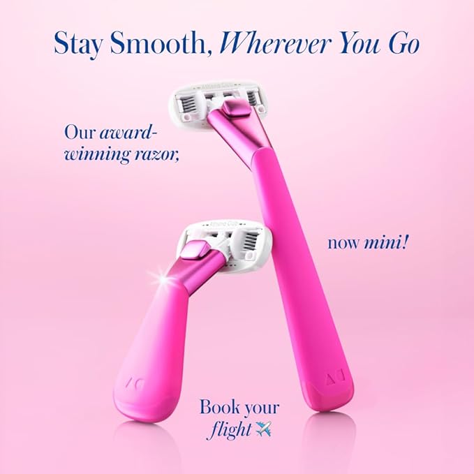 Women's Mini Travel Razor Shave Kit, 1 Mini Travel Razor Handle + 5 Blade Refills, Super Pink