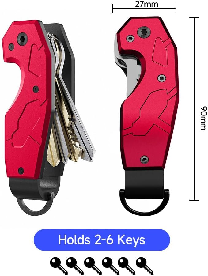 Zeeker Compact Key Organizer Keychain with Built-in Tools – Holds 1-6 Keys, Includes Bottle Opener, Hex Wrench, and Serrated Cutter – Minimalist Key Holder for Men and Women (Red)