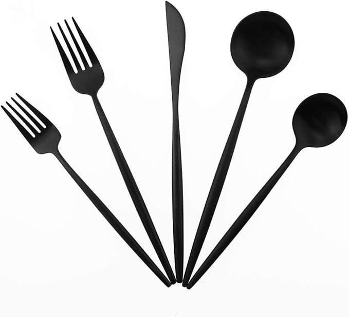 Gugrida 20-Piece 18/10 Stainless Steel Flatware Silverware, Luxury Dinnerware Set Travel Cutlery Tableware Include Knife Fork Spoon Service for 4,Healthy & Eco-Friendly Dishwasher Safe (Black Matte)