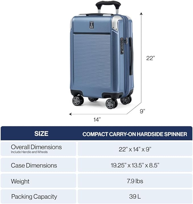 Travelpro Platinum Elite Hardside Expandable Carry on Luggage, 8 Wheel Spinner, TSA Lock, Hard Shell Polycarbonate Suitcase, Shadow Black, Compact Carry on 20-Inch