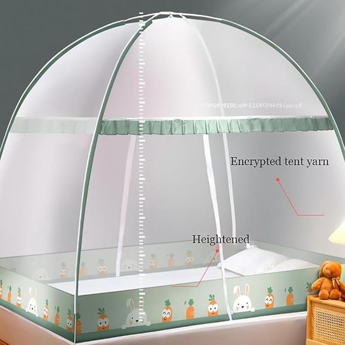 Pop-Up Mosquito Net Tent for Beds Portable Folding Canopy with Net Bottom, Fits Twin to King Size 79x71x59inch, Easy Install Wash for Baby Adults, Indoor Outdoor Use (Pink Rabbit-Queen Bed)