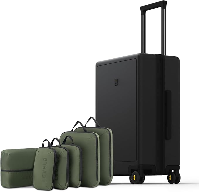 LEVEL8 Carry on Luggage Airline Approved, Small Carry on Suitcases with Wheels, Lightweight Hardside Textured Luggage for Travel, Tsa Approved, 20-Inch, Black