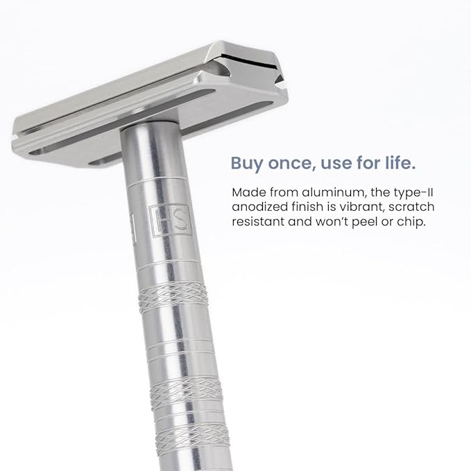 Henson Shaving Razor - Jet Black Double Edge Safety Razor with 5 Spare Blades - 30° Angled Precision With Superior Blade Rigidity- Reusable Single Blade Razors For Men and Women - Mild Aggression